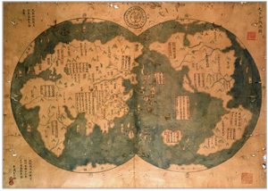 a 1763 Chinese reproduction of a 1418 map made from Zheng He's voyages